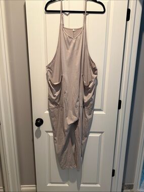 Neutral Taupe Sleeveless Pocket Jumpsuit